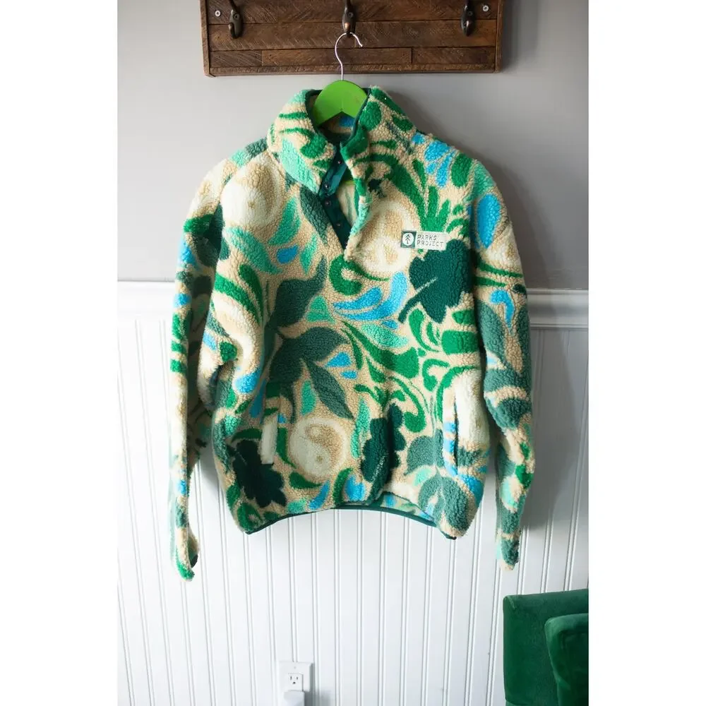 Urban Outfitters Parks Project Peace Leaves Fleece Mock Neck Sweatshirt Large_2